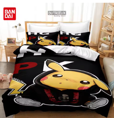 3D Pikachu Bedding Set Hot Pokemon Duvet Cover Quilt Cover Pillowcase Double Queen King Size Kids Bedroom Home Textile