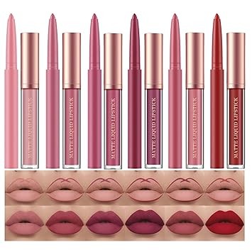 BestLand 12Pcs Matte Liquid Lipstick + Lip Liner Pens Set, One Step Lips Makeup Sets Pigment Velvety Nude Lip Stain Waterproof Long Wear Lip Gloss Make up Gift Set (Set B)