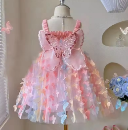 New Baby Girls Birthday Party Evening Dresses Summer Butterfly Wings Children Clothes Sweet Colorful Toddler Kids Costume
