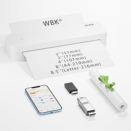 wbk® Portable Printers Wireless for Travel, Portable-Inkless-Small-Printer Support 8.5" X 11" US Letter&Legal,A4&A5 Thermal Paper,Thermal-Bluetooth-Wireless-Printer Compatible with Android,iOS&Laptop