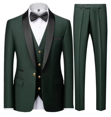 2023 Fashion New Men Casual Boutique Business Slim Wedding Host Formal Suit 3 Pcs Set Gold Button Jacket Dress Coat Pants Vest