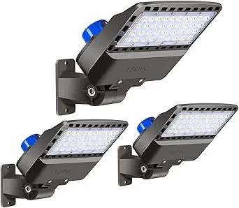 Juyace 150W led Parking lot Light Dusk to Dawn Outdoor Lighting Commercial Flood IP65 Waterproof 5000K Wall Mount 100-277V Shoe Box Street Yard Security Area（3 Pack