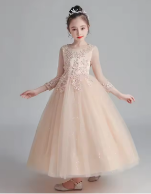 Fashion Flower Girl Dresses for Weddings Lace Long Sleeve Children Bridesmaid Dresses Summer Girls Party Dresses 3-13 Years