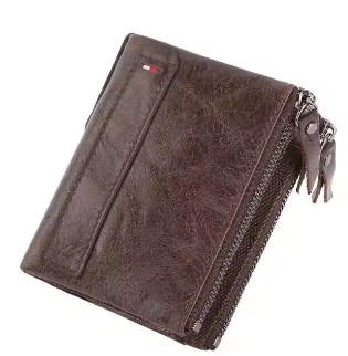 Men Wallets 100% Genuine Cow Leather RFID Anti-theft Brush Short Card Holder Leather Purse High Quality Luxury Brand Male Wallet