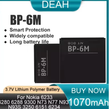 2-50PCS 3.7V 1070mAh BP-6M BP6M Replacement Phone Battery For Nokia 6233 6280 6288 9300 N73 N77 N93 N93S Lithium Battery BP 6M