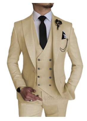 Men's 3 Piece Wedding Dress Suits Slim Fit Lapel Tuxedos Party Leisure Formal Male Suit For Groomsman Suit (Blazer+Vest+Pants)